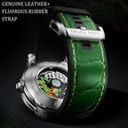 Lucky Harvey ZLS202-1 dragon automatic watch genuine leather and fluorous rubber green strap clasp detail