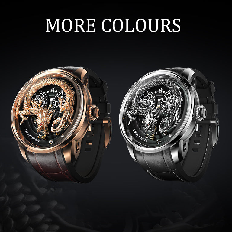 Lucky Harvey ZLS202-3 dragon automatic watch more colours rose gold and silver variants side by side
