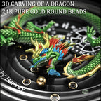 Lucky Harvey ZLS202-3 dragon watch 3D carving dial detail with 24K gold beads close-up