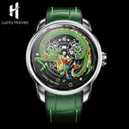 Lucky Harvey ZLS202-3 green dragon automatic watch with branded Lucky Harvey logo on black backdrop
