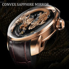 Lucky Harvey ZLS202-3 rose gold dragon automatic watch side view with convex sapphire mirror