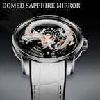 Lucky Harvey ZLS202-4 dragon automatic watch side profile highlighting domed sapphire mirror crystal