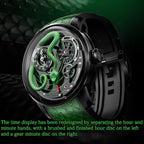 Lucky Harvey ZLS203-1 green snake automatic watch three-quarter side view showing dial and crown