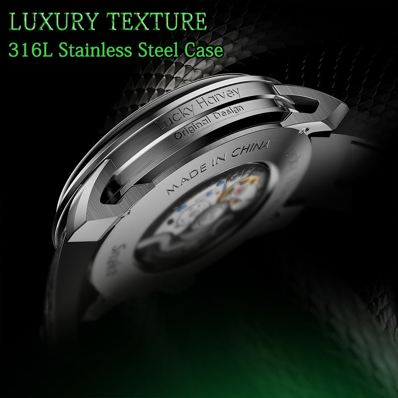 Lucky Harvey ZLS203-1 snake watch side profile showing 316L stainless steel case texture