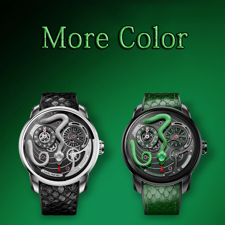 Lucky Harvey ZLS203-2 snake automatic watch silver and green color variants side by side comparison