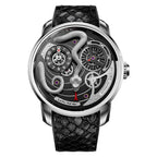 Lucky Harvey ZLS203-2 silver snake automatic watch with black dial, front view