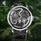 Lucky Harvey ZLS203-2 silver snake automatic watch with black dial, fern lifestyle scene