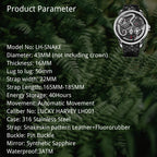 Lucky Harvey ZLS203-2 silver snake automatic watch product parameter spec sheet