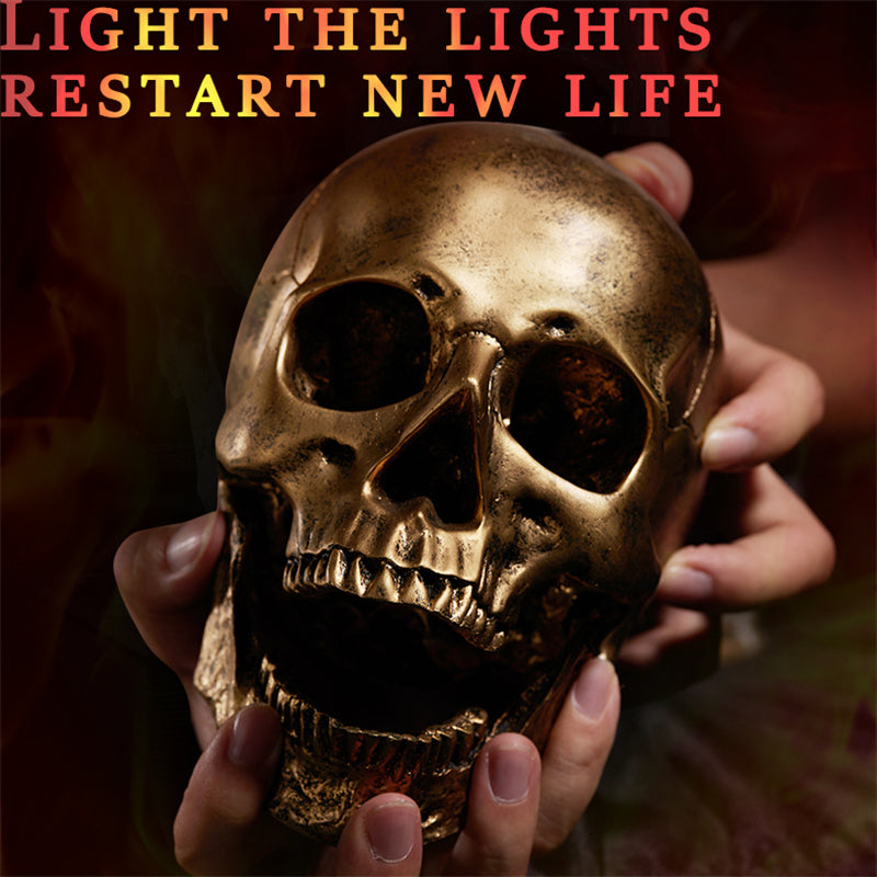 Lucky Harvey ZLS204-2 skull automatic watch themed scene with decorative bronze skull in hands