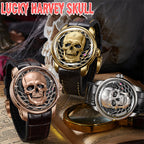 Lucky Harvey ZLS204-2 skull watch family showing rose gold, gold, and silver variants