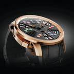 Lucky Harvey ZLS301-1 Three Card Poker rose gold watch, three-quarter side view on dark backdrop