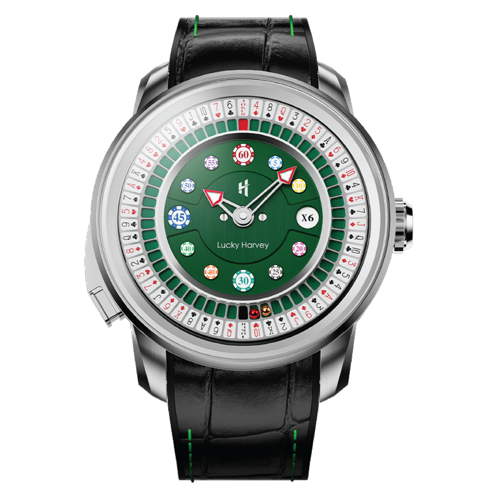 Lucky Harvey ZLS302-1 silver case green poker roulette automatic watch - front