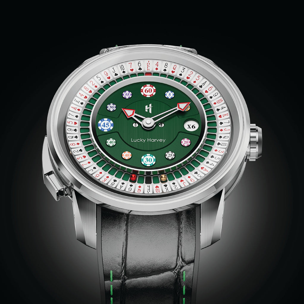 Lucky Harvey ZLS302-1 silver case green poker roulette automatic watch - lifestyle 1