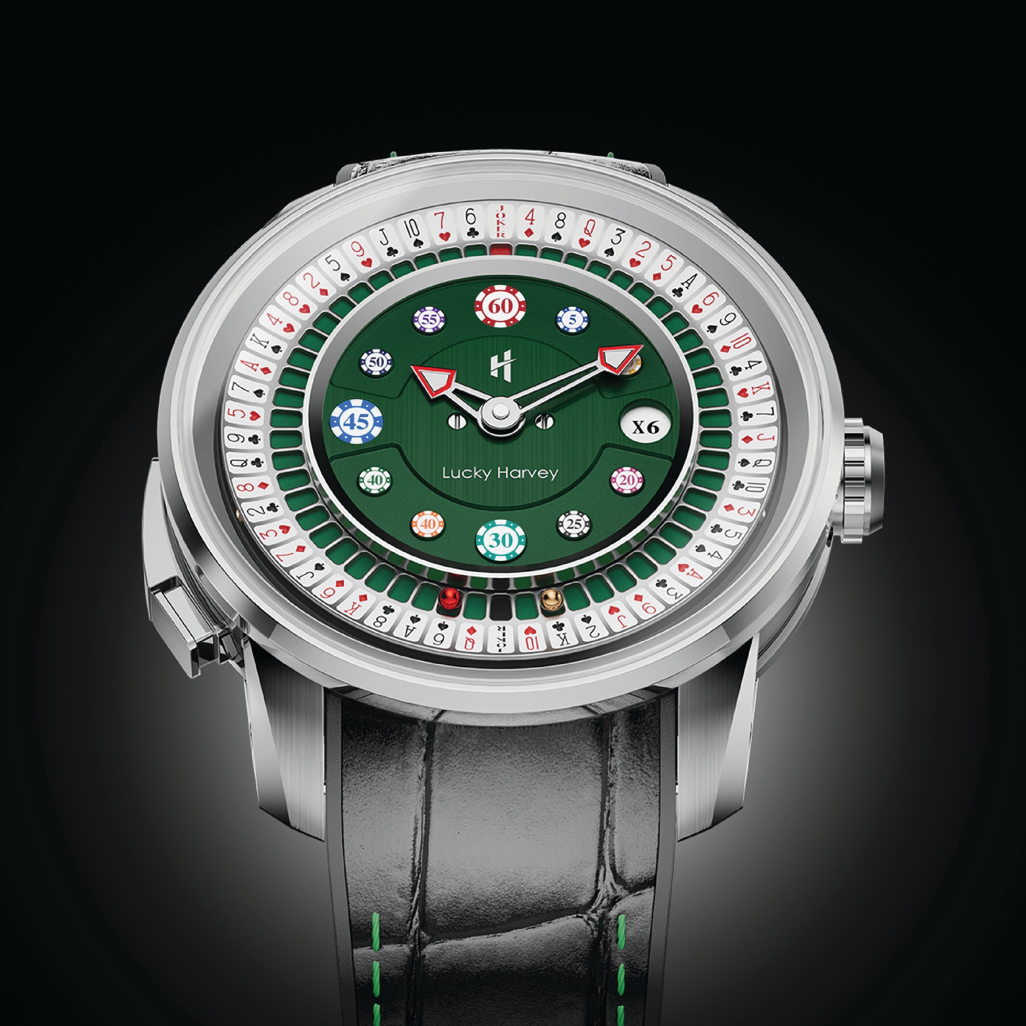Lucky Harvey ZLS302-1 silver case green poker roulette automatic watch - lifestyle 1