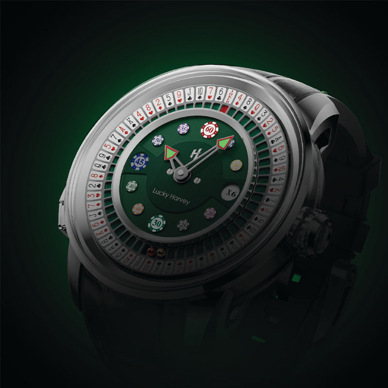 Lucky Harvey ZLS302-1 silver case green poker roulette automatic watch - lifestyle 2