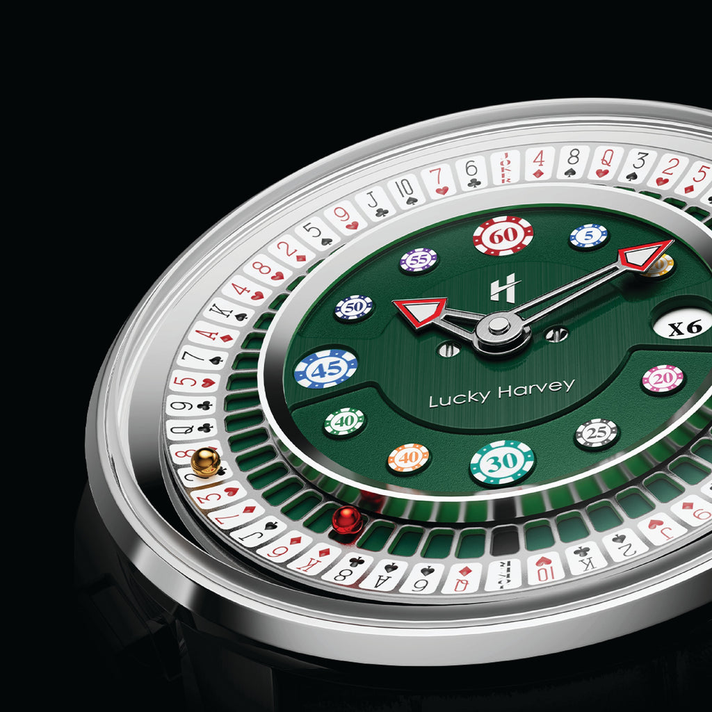 Lucky Harvey ZLS302-1 silver case green poker roulette automatic watch - lifestyle 3