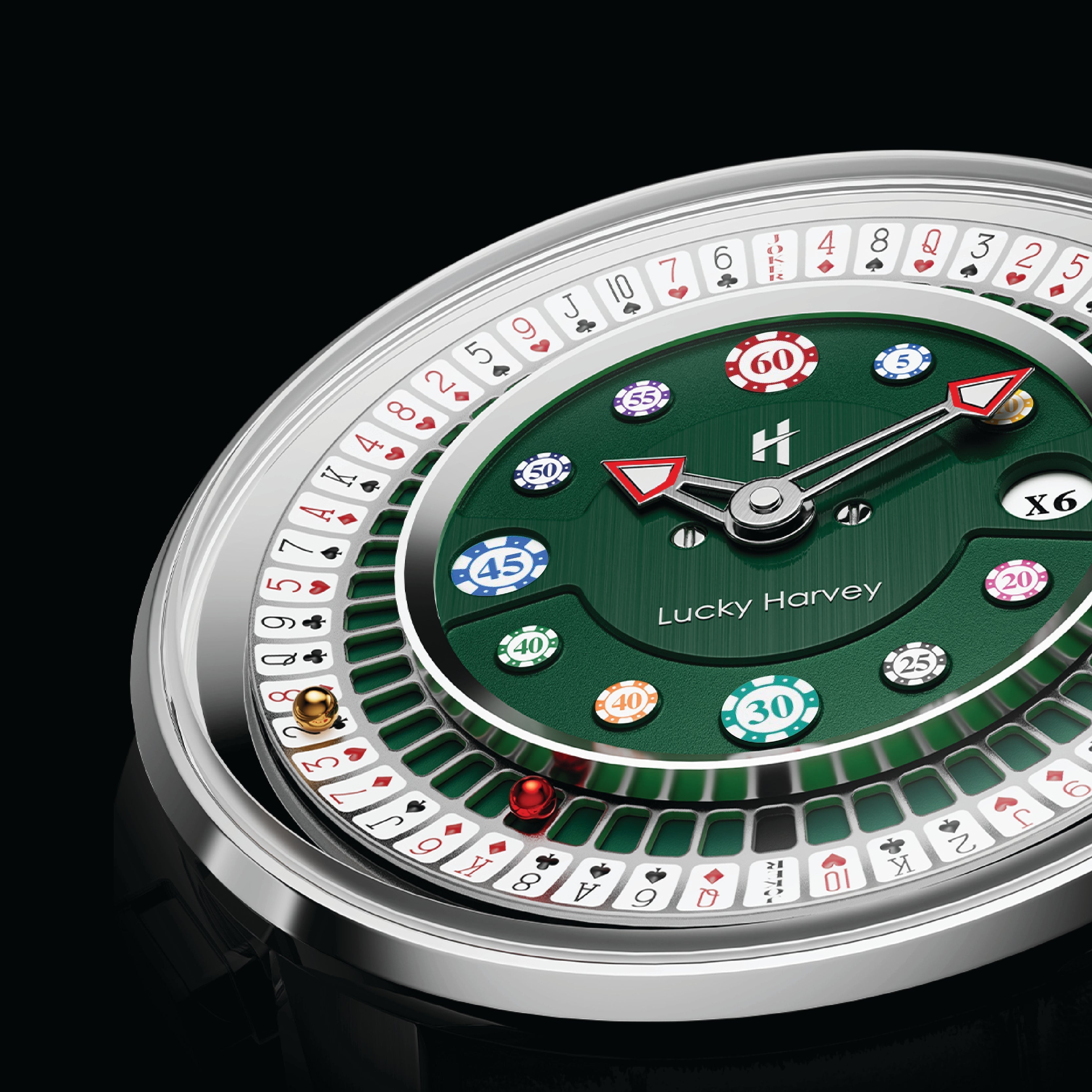 Lucky Harvey ZLS302-1 silver case green poker roulette automatic watch - lifestyle 3