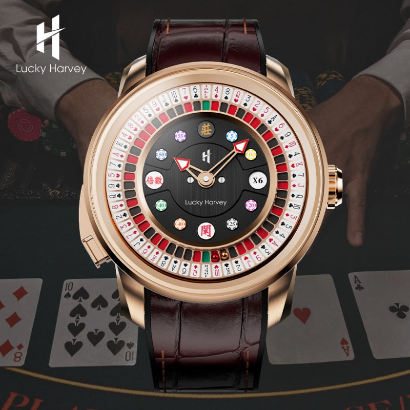Lucky Harvey ZLS302-2 rose gold poker roulette automatic watch styled with poker chips and playing cards