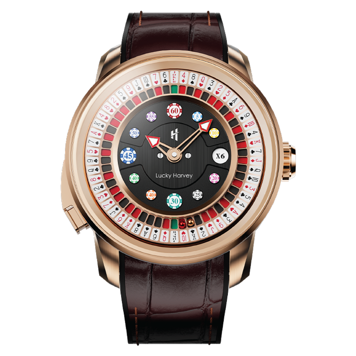 Lucky Harvey ZLS302-2 Rose Gold Black Poker Roulette Automatic Watch – image 2 of 7