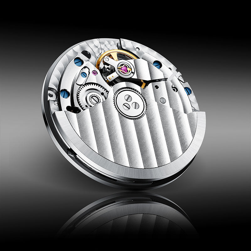 Lucky Harvey ZLS303-1 exposed automatic movement with striped rotor and balance wheel