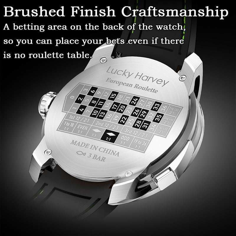 Lucky Harvey ZLS303-2 European Roulette automatic watch brushed steel caseback with engraved betting layout