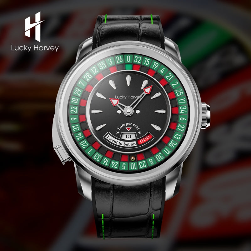 Lucky Harvey ZLS303-2 European Roulette automatic watch on branded background with logo