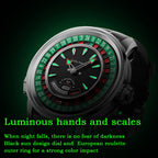 Lucky Harvey ZLS303-2 European Roulette automatic watch glowing green luminous hands and scales in the dark