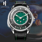 Lucky Harvey ZLS304-1 green Sic Bo automatic watch on branded background with logo and crystal ball dice scene