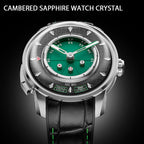 Lucky Harvey ZLS304-1 green Sic Bo automatic watch three-quarter side view highlighting cambered sapphire crystal