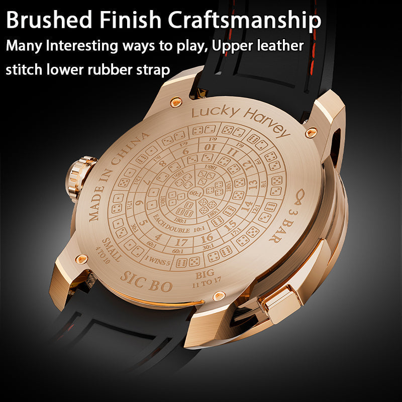 Lucky Harvey ZLS304-2 Sic Bo automatic watch rose gold caseback with engraved dice game chart