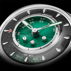 Lucky Harvey ZLS304-3 Sic Bo automatic watch close-up of green dial with miniature dice and indices