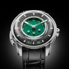 Lucky Harvey ZLS304-3 Sic Bo automatic watch with green dial and silver case on dark backdrop