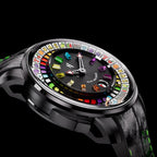 Lucky Harvey ZLS305-2 slot machine watch angled profile view showing gemstone dial