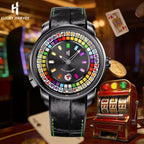 Lucky Harvey ZLS305-2 slot machine watch in casino lifestyle scene with cards and coins