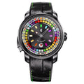 Lucky Harvey ZLS305-2 slot machine watch with black gemstone dial, front view