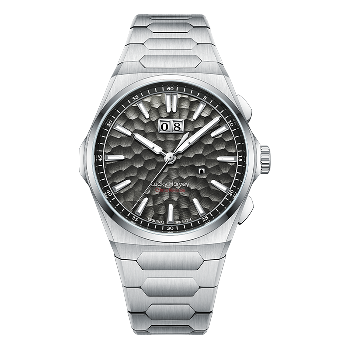 Lucky Harvey ZLS402-2 black hammer chiming automatic watch with dark dial, front view