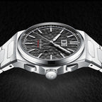 Lucky Harvey ZLS402-2 black hammer chiming watch side profile showing crown and pushers