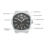 Lucky Harvey ZLS402-2 chiming watch diagram with labeled date window, hands, crown and chime switch