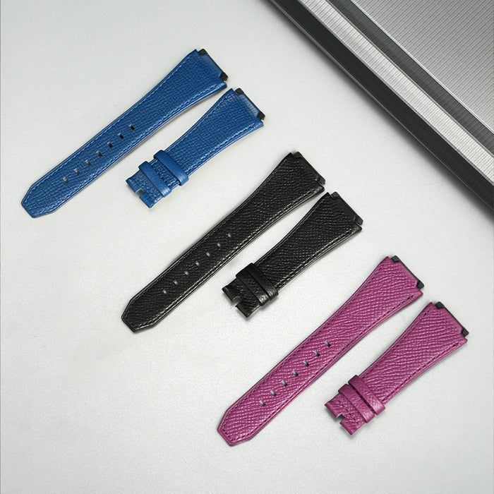 Lucky Harvey ZLS402 textured leather straps blue, black and pink close-up detail