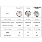 Lucky Harvey LH003 movement comparison chart vs Miyota 9015 and ETA 2824 with 30 jewels spec