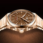Lucky Harvey ZLS402-3 close-up of rose gold crown and chiming pushers