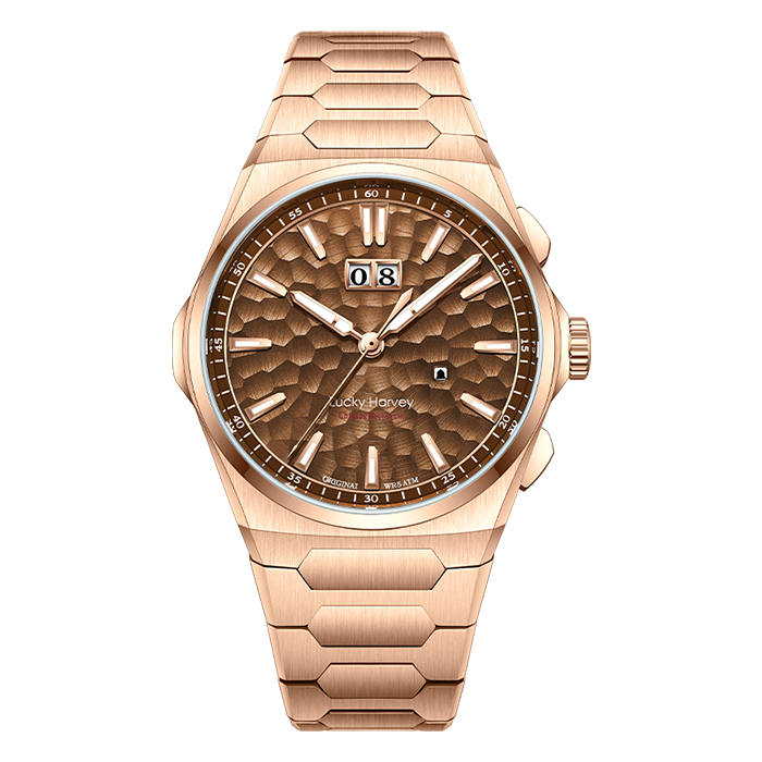 Lucky Harvey ZLS402-3 rose gold hammer chiming automatic watch with brown dial, front view
