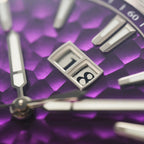 Lucky Harvey ZLS402-4 purple hammer chiming watch big date window extreme close-up