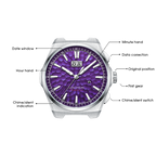 Lucky Harvey ZLS402-4 purple hammer chiming watch with annotated feature callouts diagram