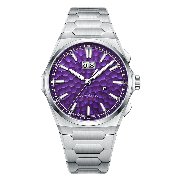 Lucky Harvey ZLS402-4 purple hammer chiming automatic watch with big date, front view