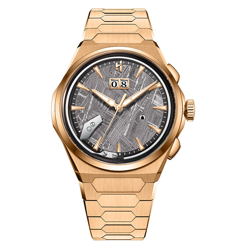 Lucky Harvey ZLS413-1 rose gold meteorite dial titanium watch, front studio view