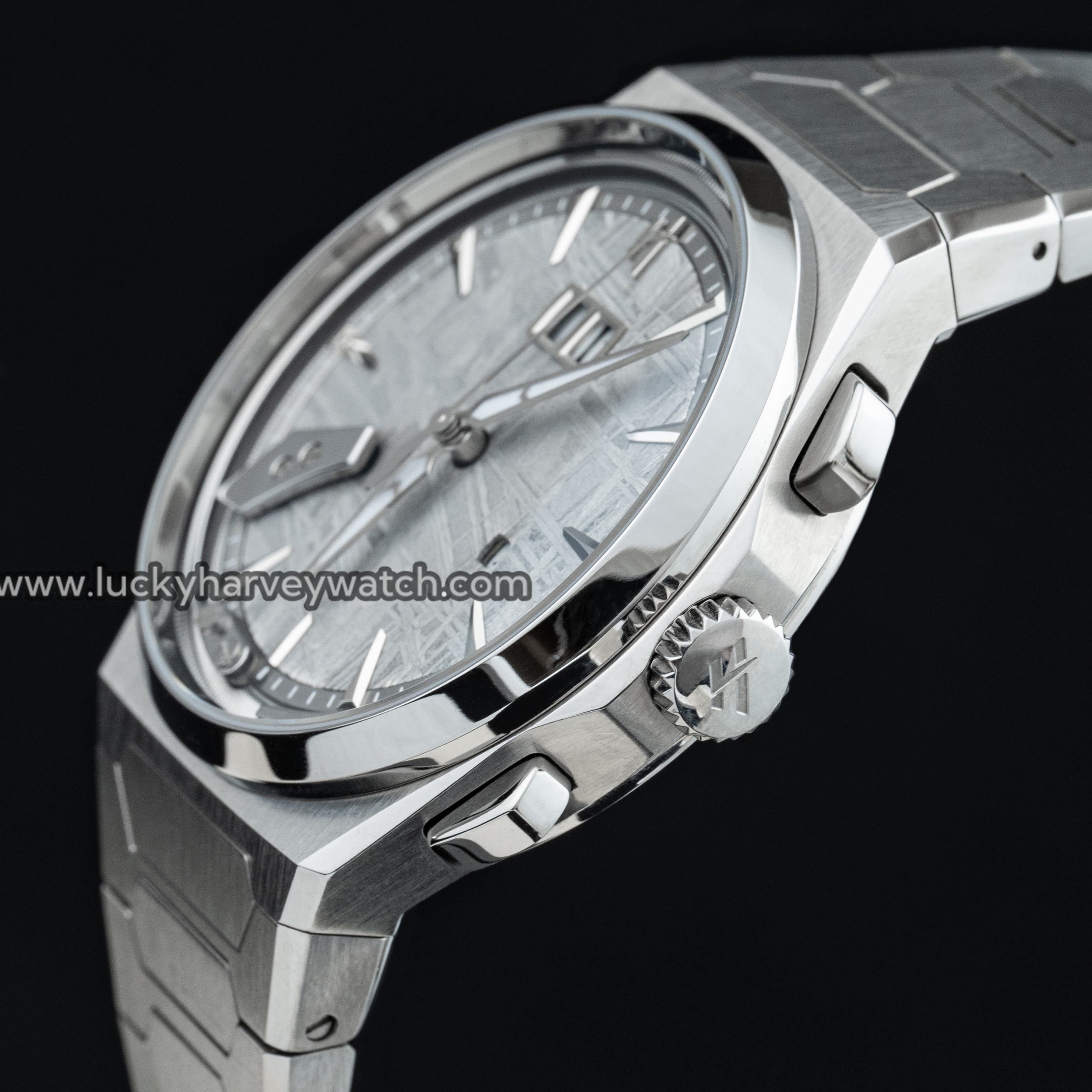 Lucky Harvey ZLS413-1 titanium chiming watch side profile showing crown and pushers