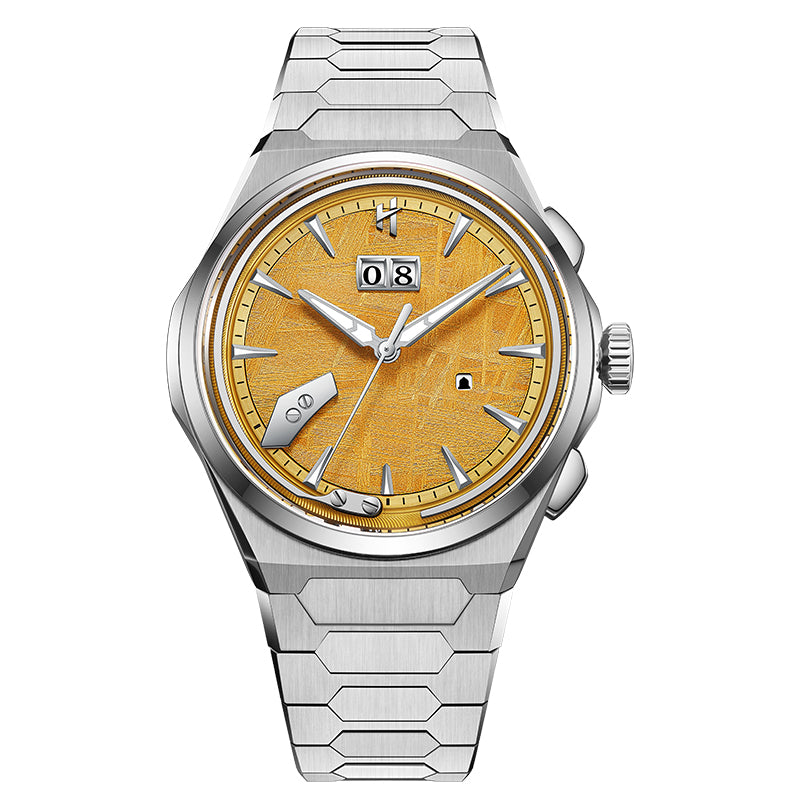 Lucky Harvey ZLS413-2 titanium chiming watch with yellow meteorite dial, front studio view