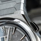 Lucky Harvey ZLS413-3 titanium watch crown and chiming pusher close-up detail