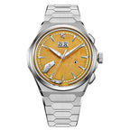 Lucky Harvey ZLS413-3 meteorite dial titanium watch with yellow gold dial, front studio view